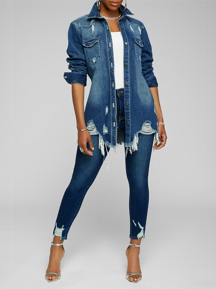 Ripped Denim Jacket Light Blue / S