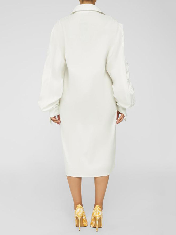 Turndown Collar Long Sleeve Shirt Dress Red / M