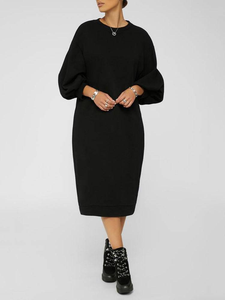 Three-Quarter Sleeve Midi Dress Black / S