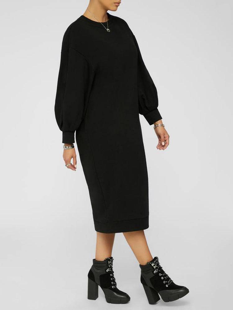 Three-Quarter Sleeve Midi Dress Black / M