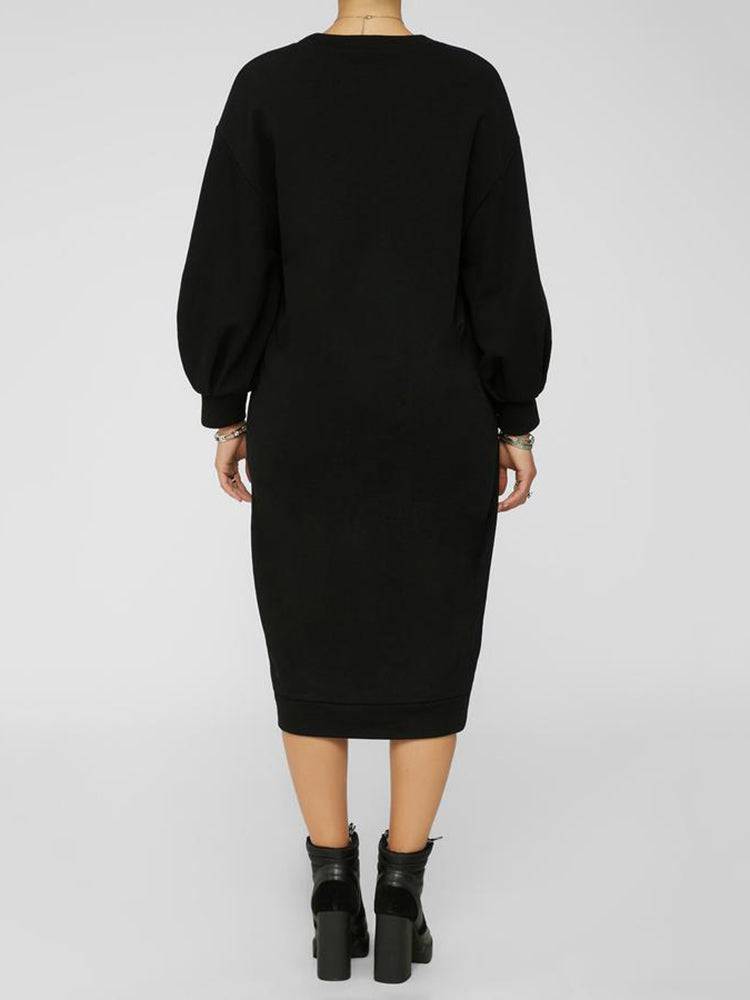 Three-Quarter Sleeve Midi Dress Black / L