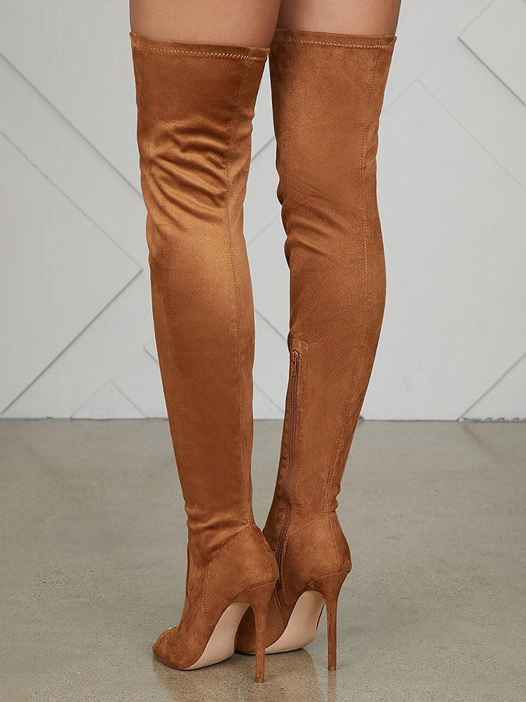 Peep Toe Suede Over Knee Boots Chestnut / 7.5/8