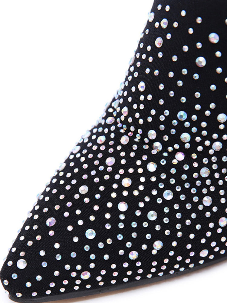 Rhinestone Decor Thigh High Boots Black / 9/9.5