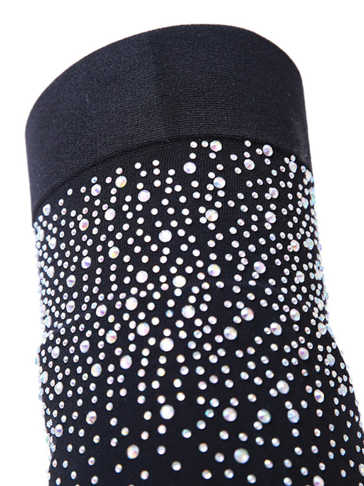 Rhinestone Decor Thigh High Boots Black / 10