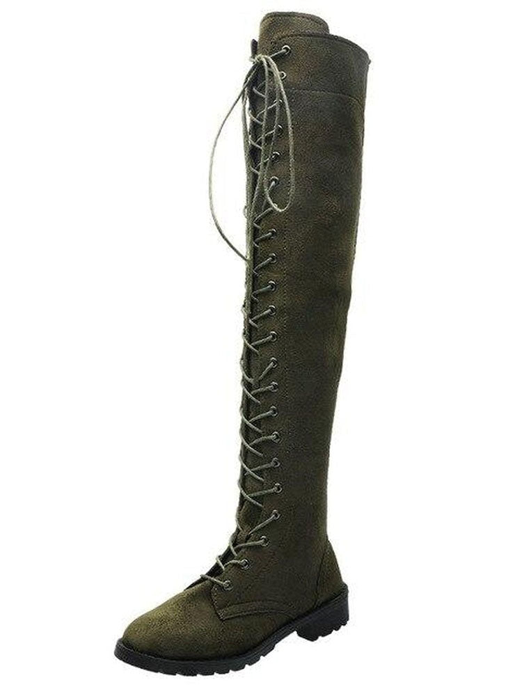 Lace Up Flat Suede Boots Army Green / 9/9.5