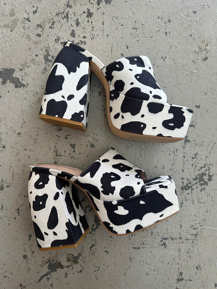 Printed Chunky Heeled Platform Sandals Cow / 9/9.5