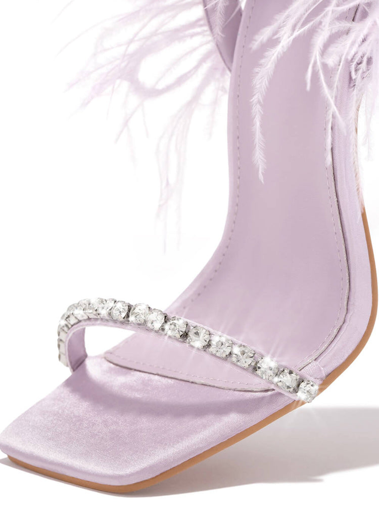 Rhinestone Feather Square Toe Sandals Purple / 8.5