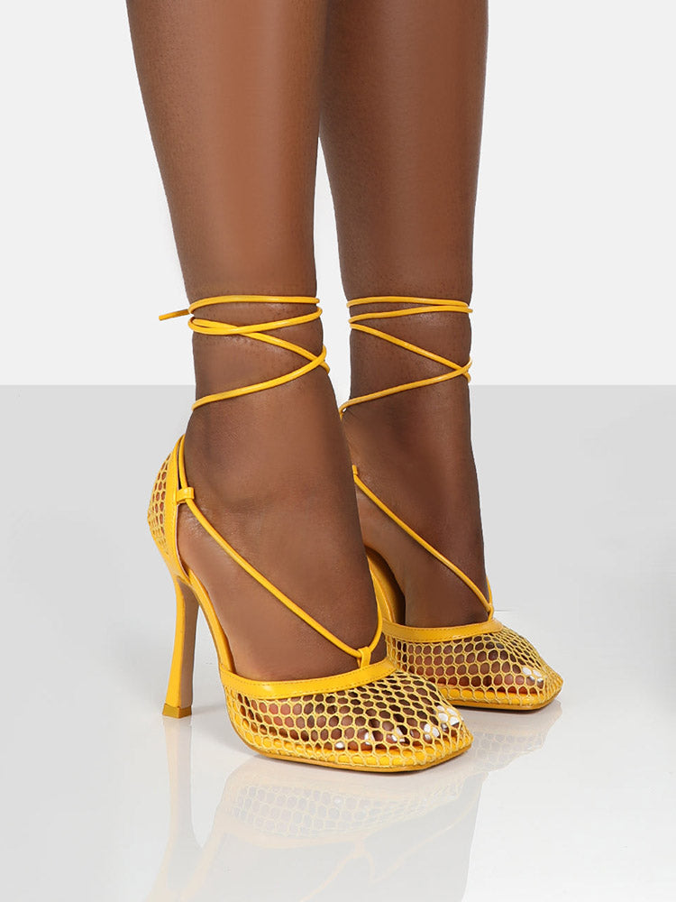 Square Toe Mesh Wrap Pumps Green / 5/5.5