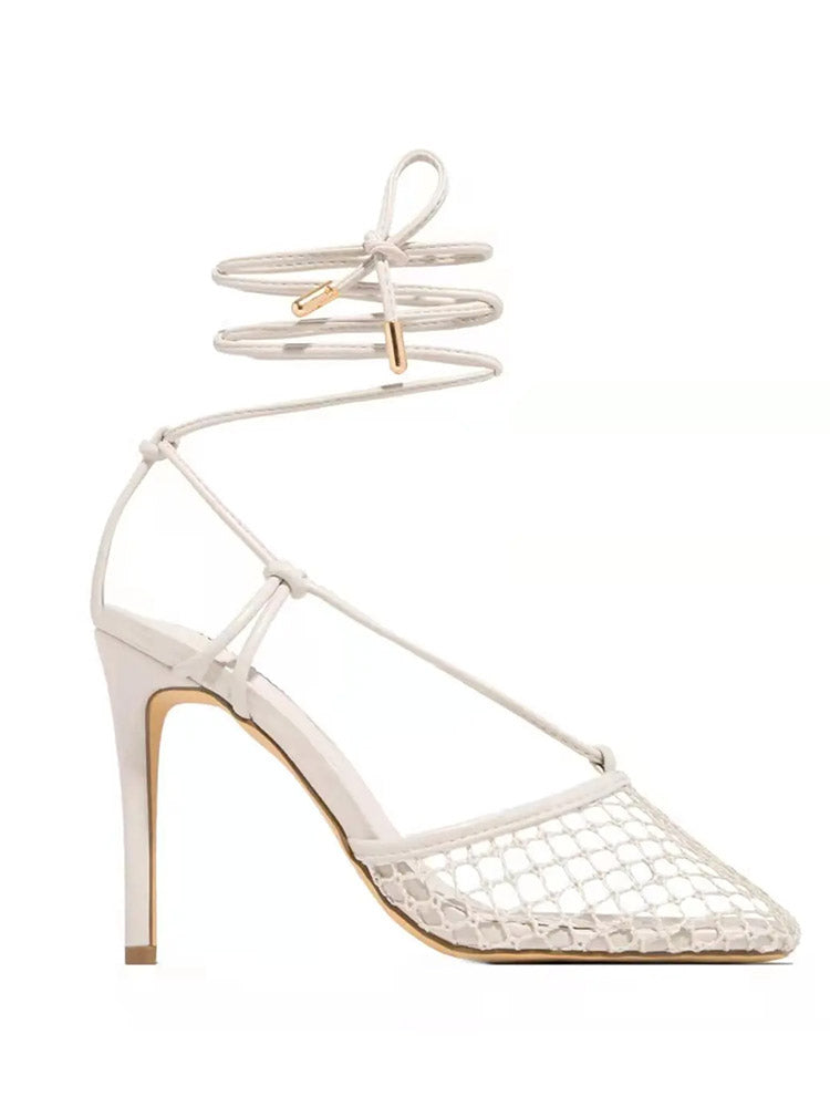 Square Toe Mesh Wrap Pumps Black / 5/5.5