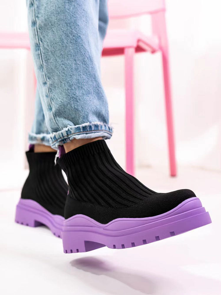 Platform Round Toe Knit Boots Rose / 5/5.5