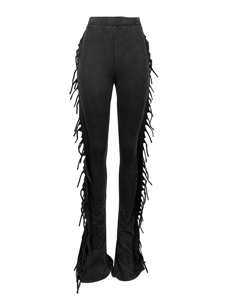 Washed Fringe Flare Pants Pink / S