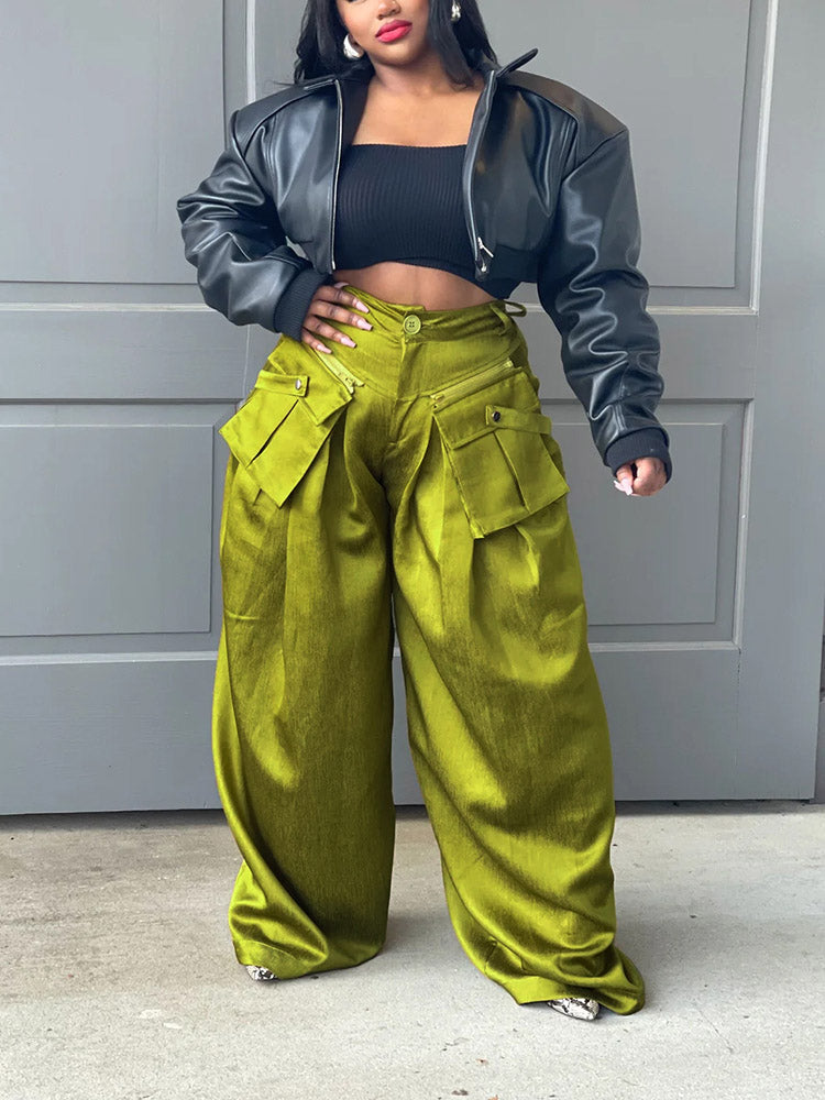 Cargo Pocket Wide Leg Pants Black / S