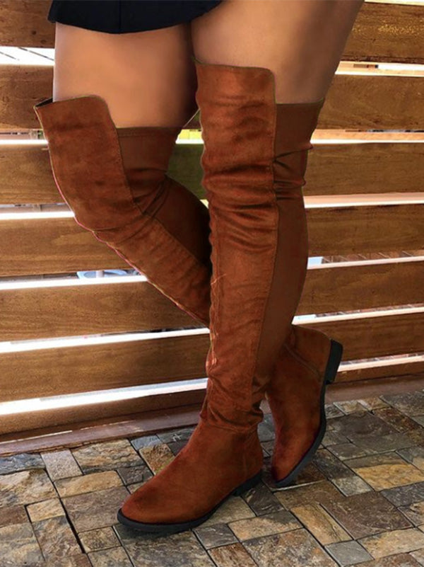 Suede Flat Over Knee Boots Brown* / 6.5/7