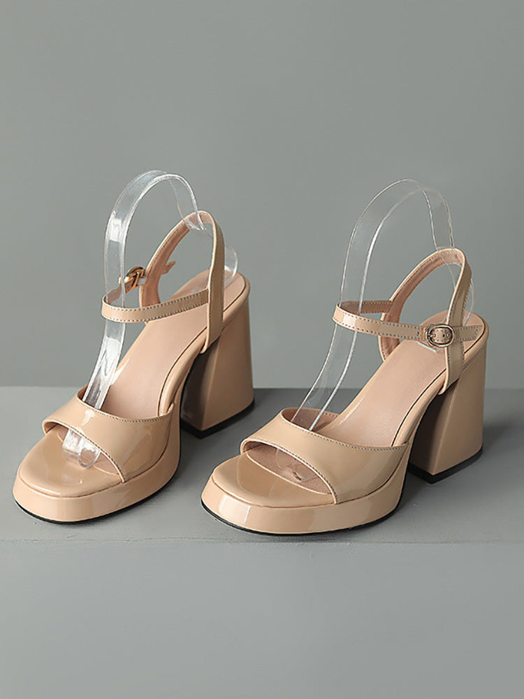 Leather Chunky Heel Sandals Black / 10.5/11
