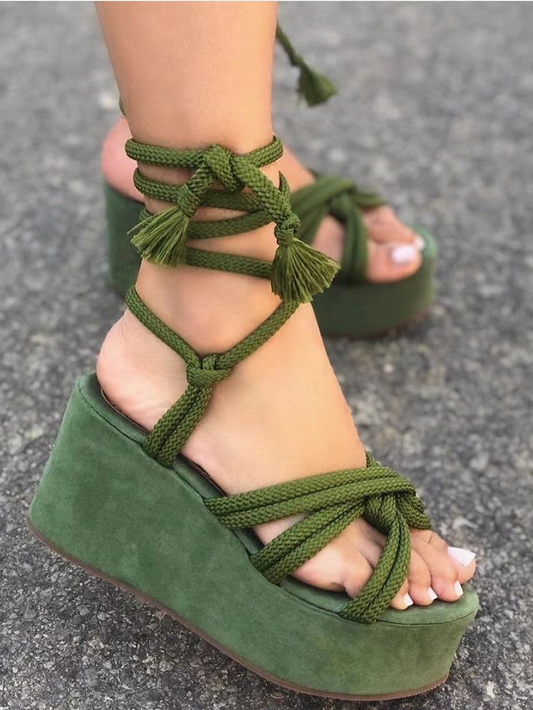 Lace Up Platform Sandals Black / 9/9.5