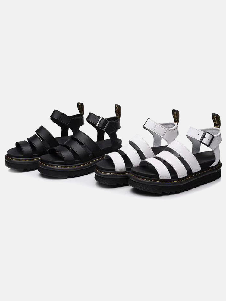 Leather Buckle Platform Sandals White / 5/5.5