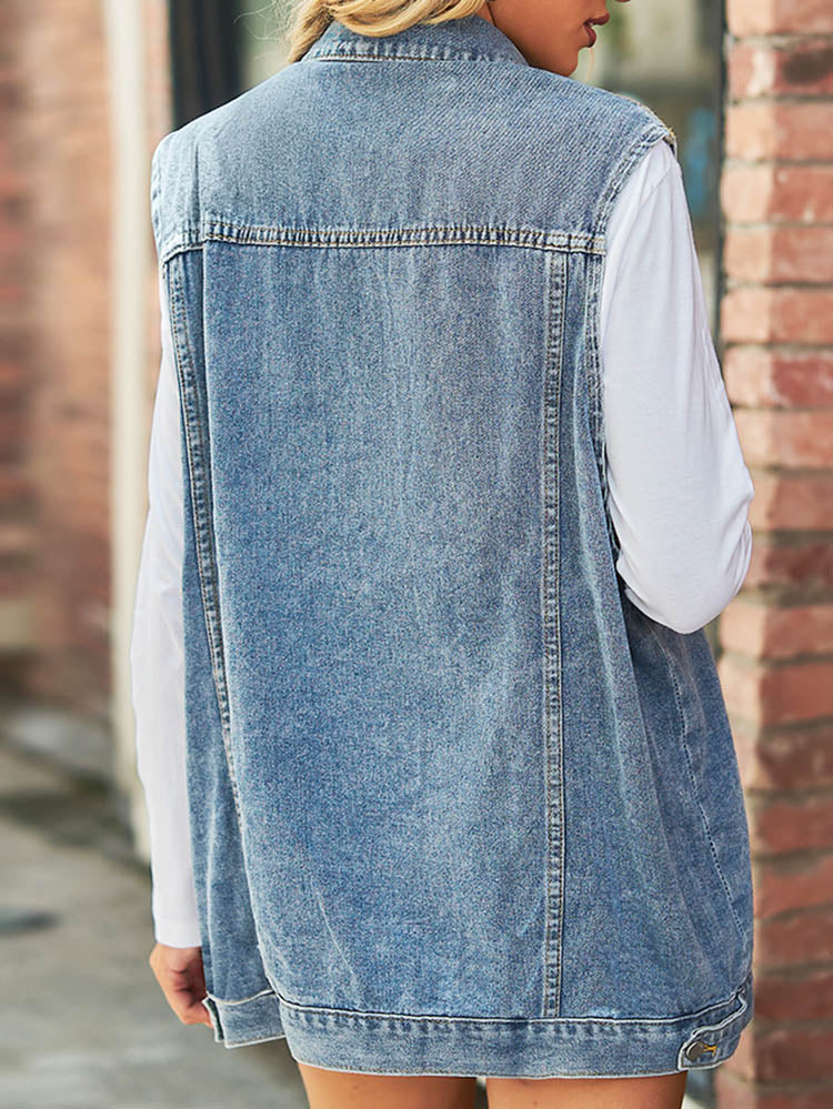 Button Denim Vest Dark Blue / S