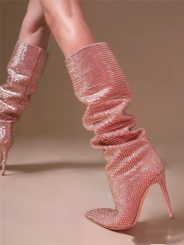 Crystal-Embellished Suede Boots Pink / 5/5.5