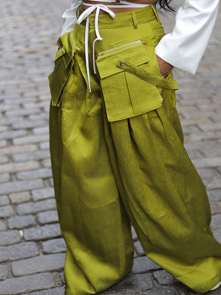 Cargo Pocket Wide Leg Pants Green / XL