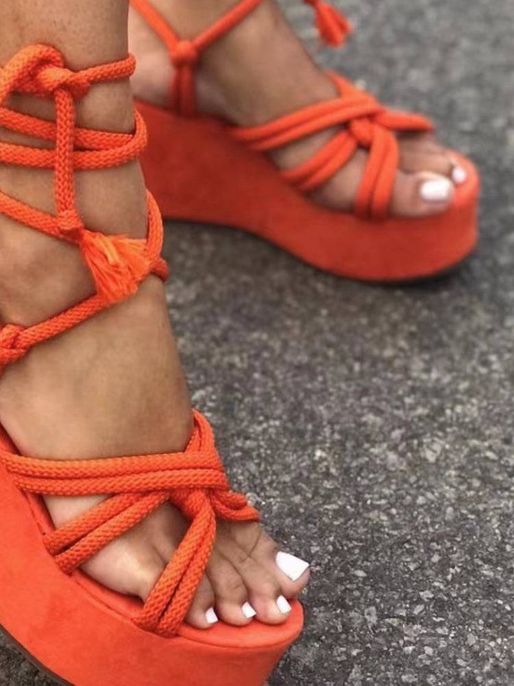 Lace Up Platform Sandals Black / 7.5/8