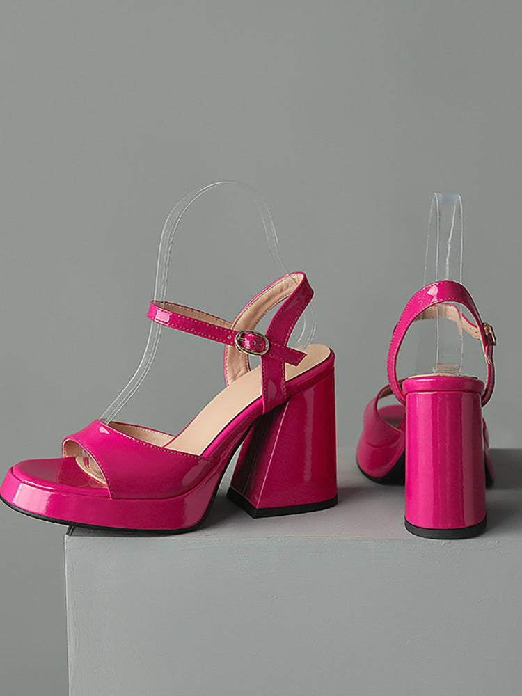 Leather Chunky Heel Sandals Apricot / 10.5/11