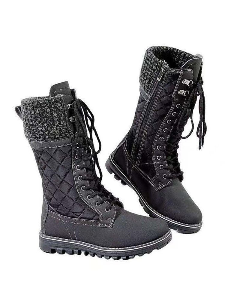 Zipper Design Lace Up Boots Khaki / 10.5/11