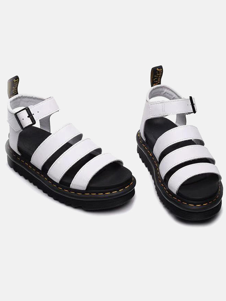 Leather Buckle Platform Sandals Black / 4/4.5