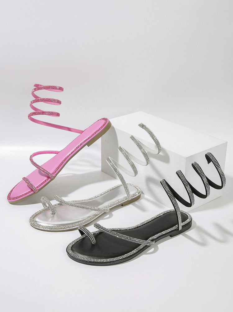 Rhinestone Wrap Around Flat Sandals Pink / 7.5/8