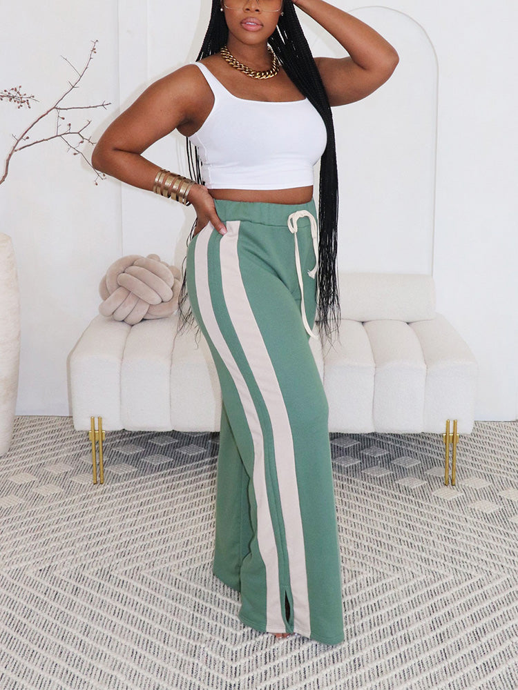 Side Stripe Wide Leg Pants *Blue / XL