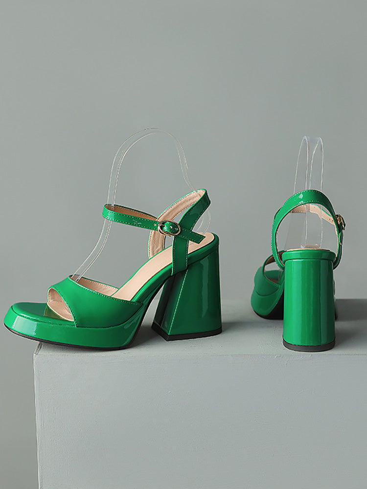 Leather Chunky Heel Sandals Rose / 5/5.5