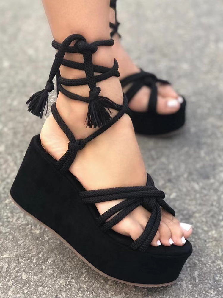 Lace Up Platform Sandals Black / 6