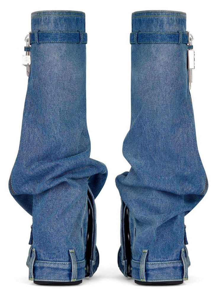 Handcrafted Denim Wedge Heel Boots Blue / 10.5/11