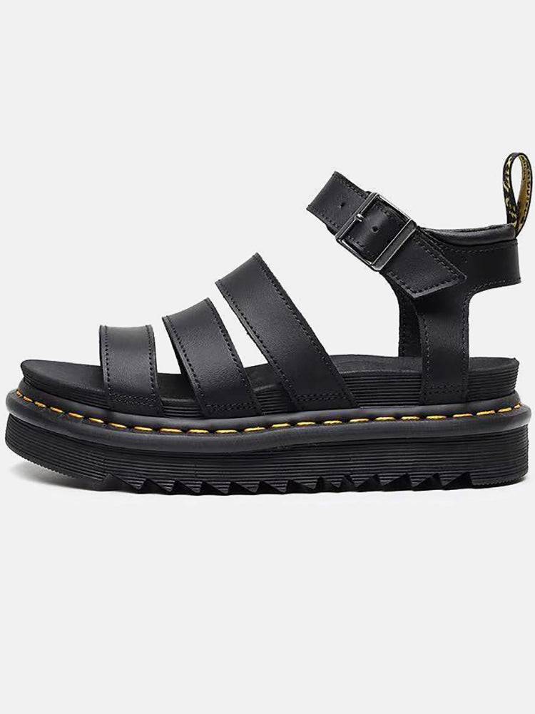 Leather Buckle Platform Sandals White / 8.5