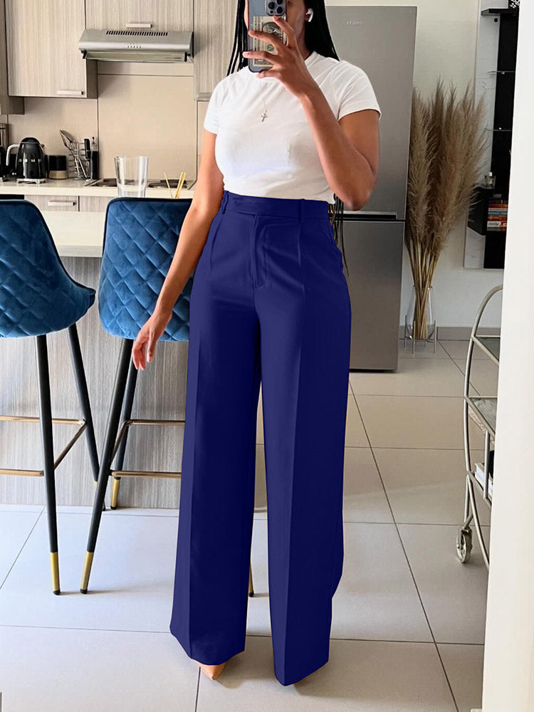 Solid Wide Leg Pants White / M