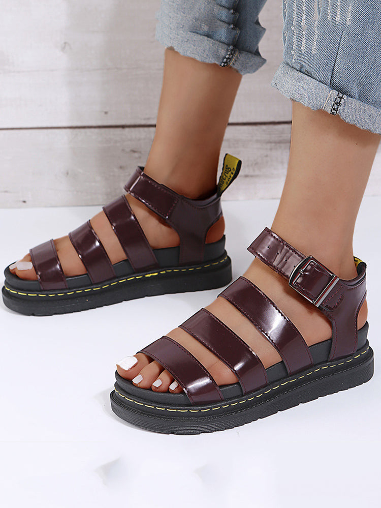 Leather Buckle Platform Sandals White / 10.5/11