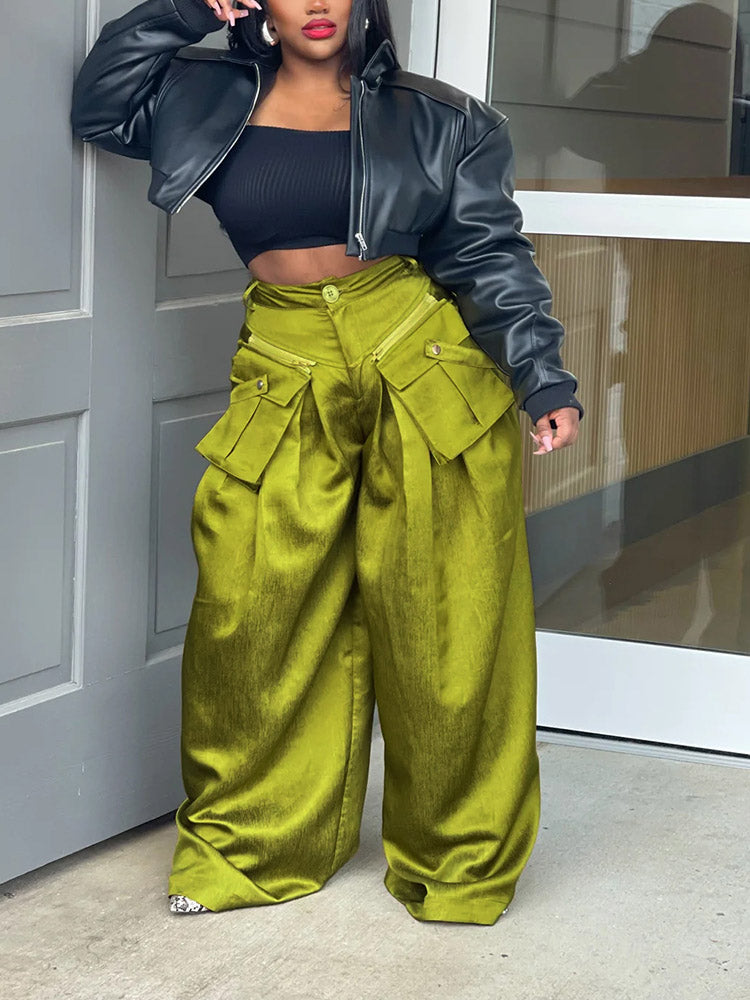 Cargo Pocket Wide Leg Pants Black / M