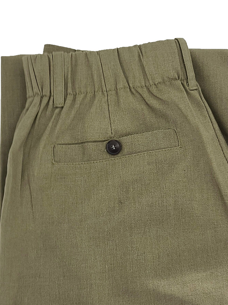 Cotton Linen Solid Pants Green / XL