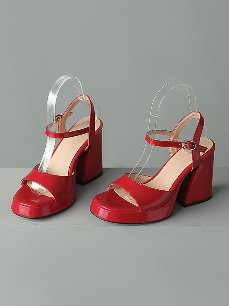 Leather Chunky Heel Sandals White / 8.5