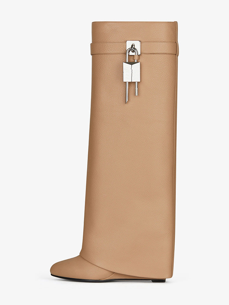 Lock & Key Leather Wedge Heel Boots Brown / 8.5