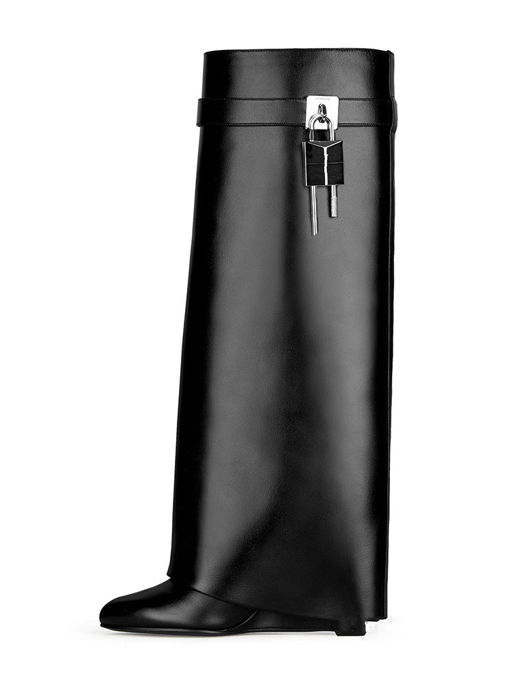 Lock & Key Leather Wedge Heel Boots Red / 5/5.5