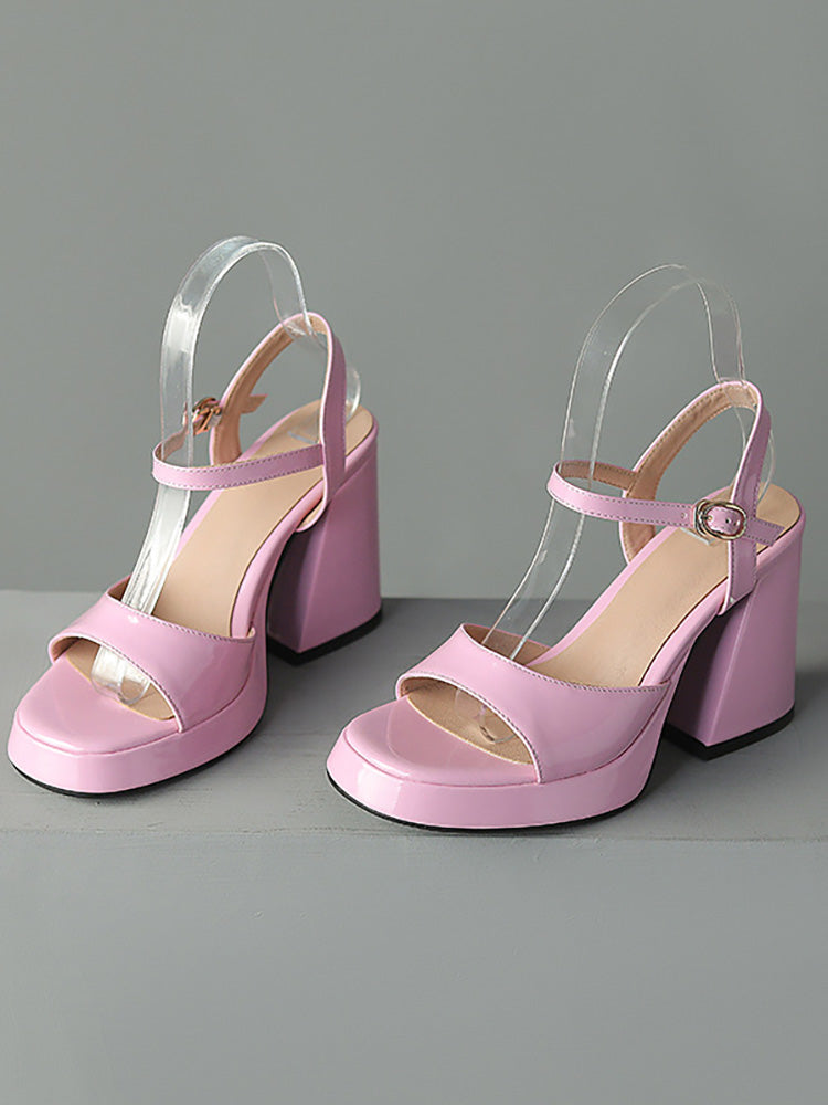 Leather Chunky Heel Sandals White / 6.5/7