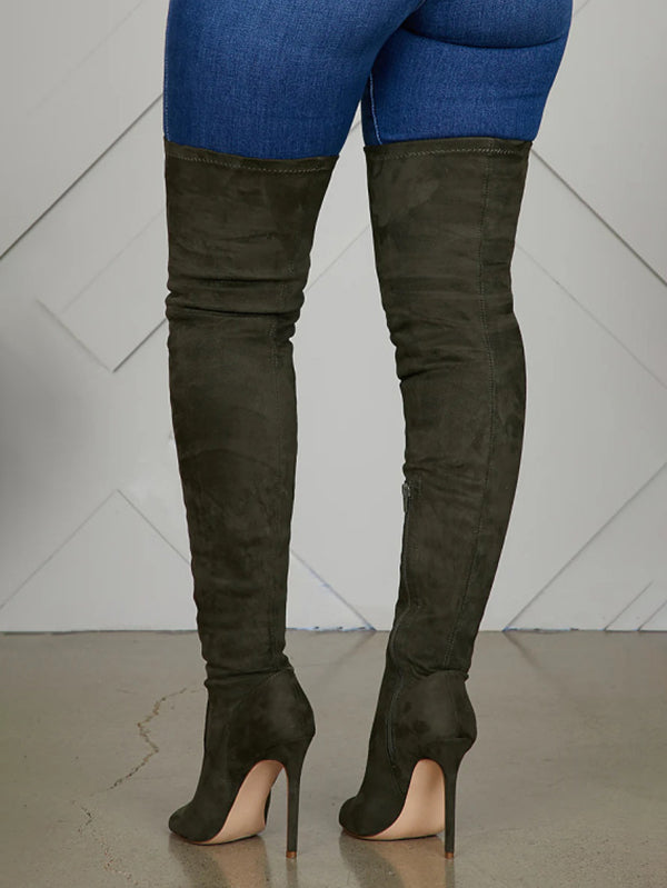 Peep Toe Suede Over Knee Boots Black / 10.5/11