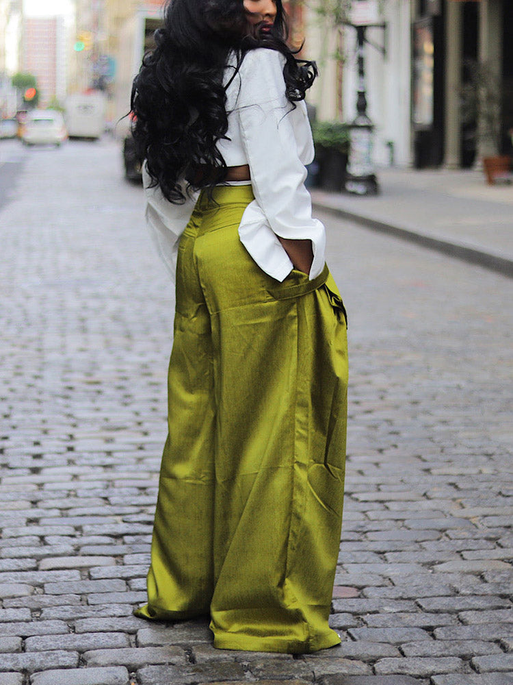 Cargo Pocket Wide Leg Pants Green / L
