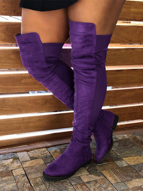 Suede Flat Over Knee Boots Brown* / 9/9.5