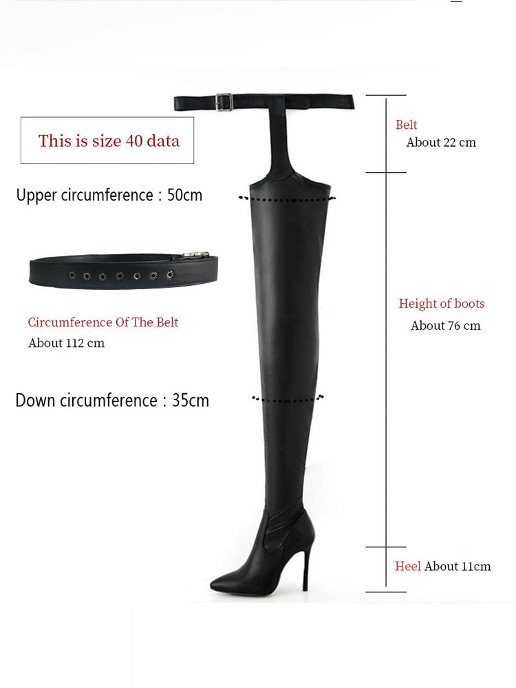 PU Leather Flat Over Knee Boots Stiletto Heel / 7.5/8