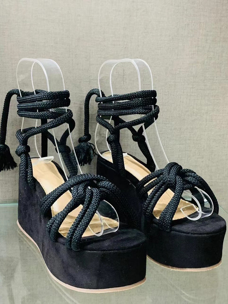 Lace Up Platform Sandals Black / 6.5/7