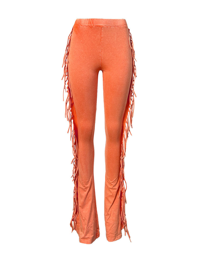 Washed Fringe Flare Pants Black / S