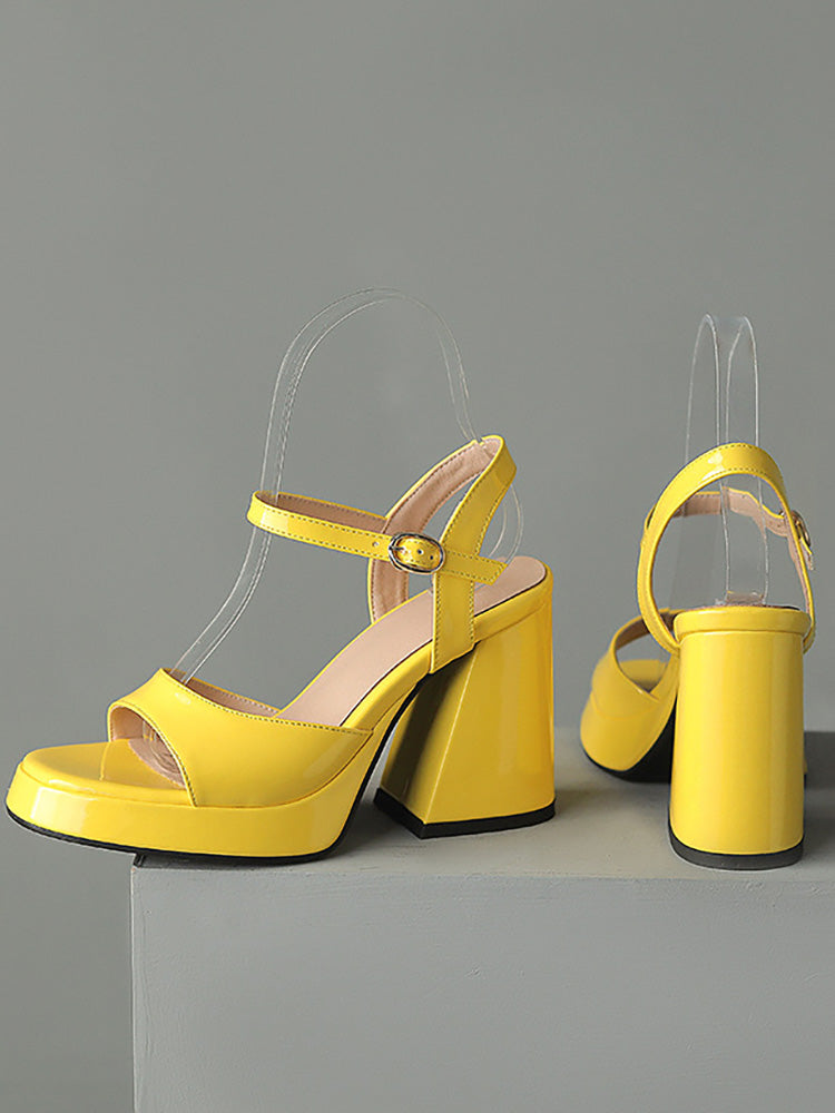 Leather Chunky Heel Sandals Rose / 6.5/7