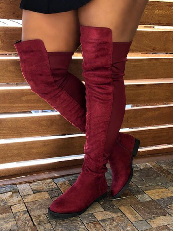 Suede Flat Over Knee Boots Brown* / 7.5/8