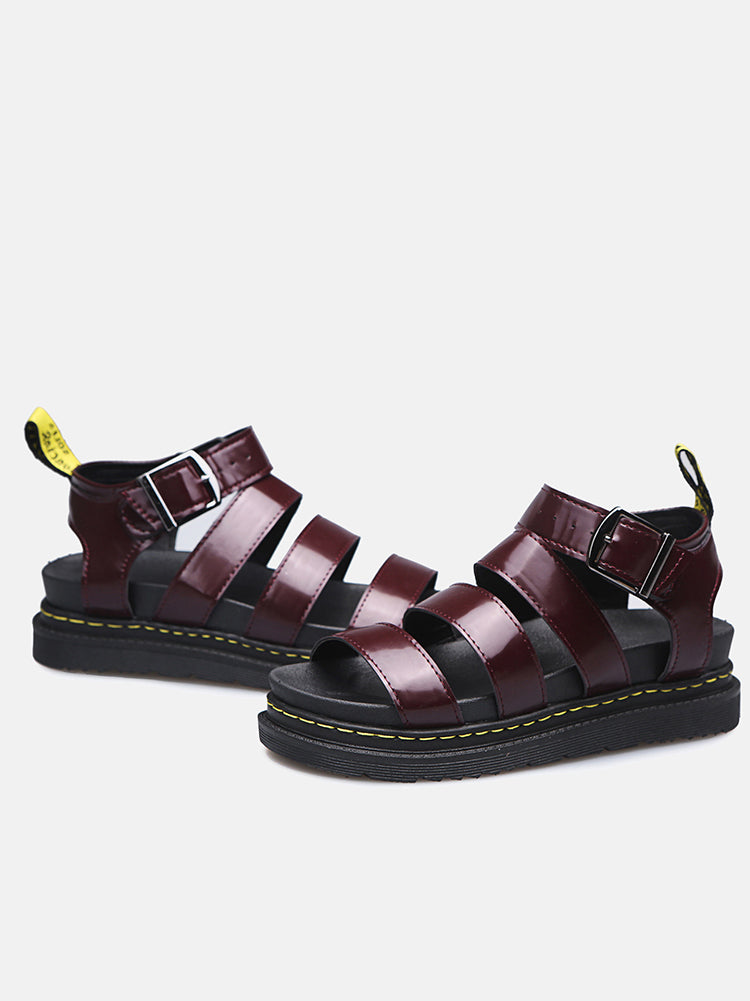 Leather Buckle Platform Sandals Black / 6